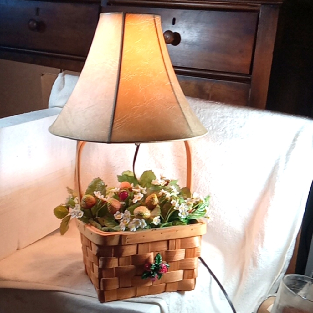 Darling hand made strawberry patch basket lamp
